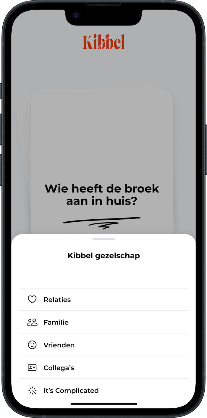iPhone mockup of the kibbel app in spicy mode